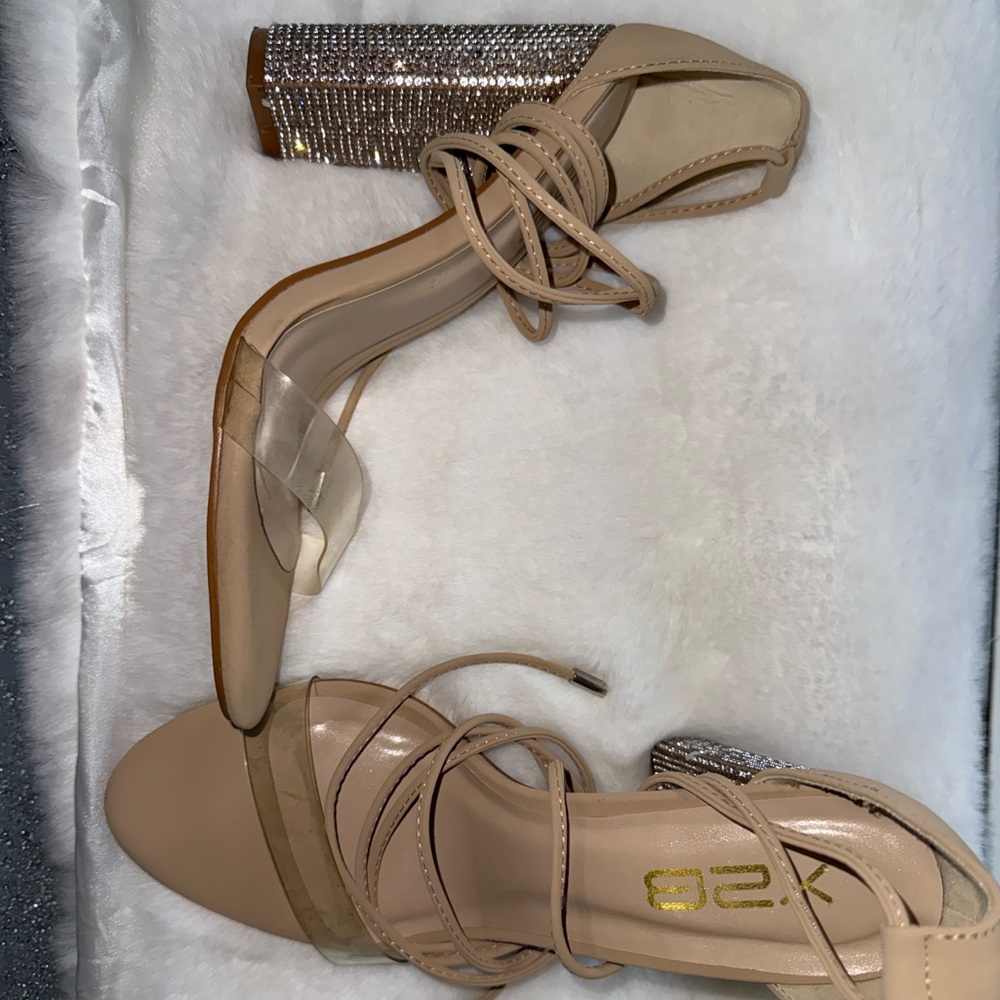 Elegant Beige and Gold Strappy Heels